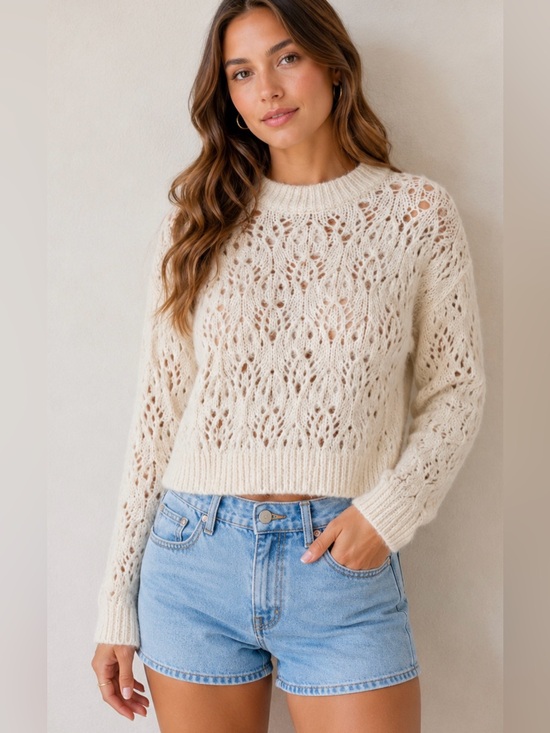 Madewell Sweaters - Madewell Cream Lace Stitch Long Sleeve Carsi Pullover Sweater S NWT